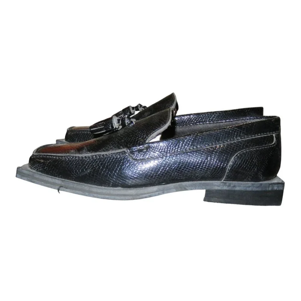 ASOS Black Snakeskin Embossed Vegan Leather Square toe tassel loafer size 7